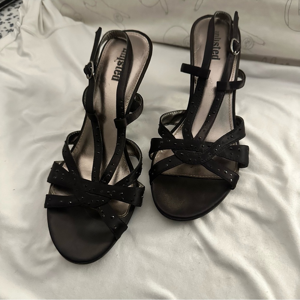 Unlisted Black Rhinestone Slingback Strappy 3" High Heels - Size 9 - Picture 7 of 8